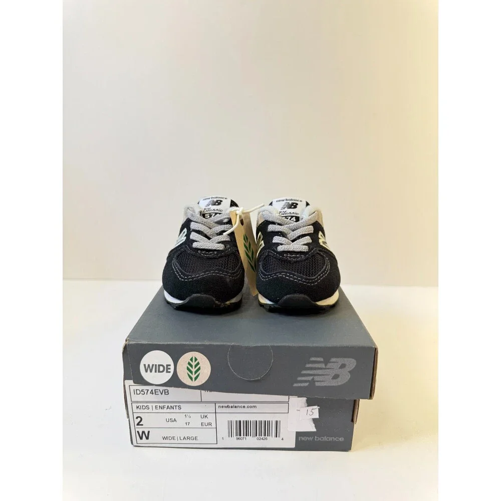 New Balance Kid's 574 Core Bungee Sneaker, Black/White, 2 W Infant (0-12 Months)
